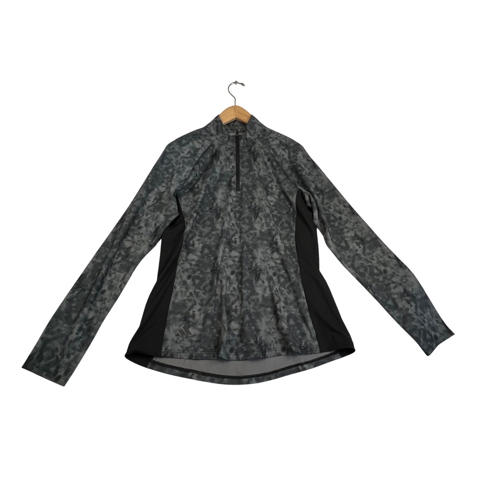 Adidas Womens Golf LS PRT MK Marble Print Quarter Zip Polo Shirt Grey Black M